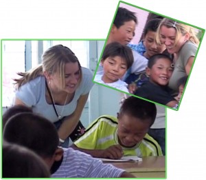 Lisa Bay Santiago with foster children in China